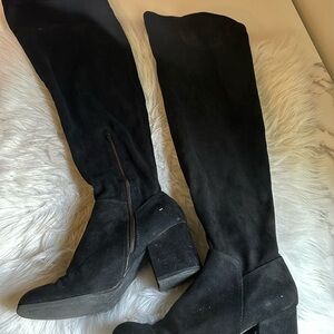 Black thigh high suede boots